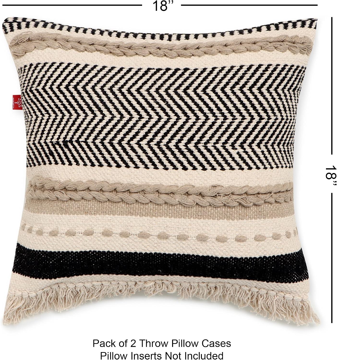 Natural 18"x18 Boho Pillow Covers Set of 2