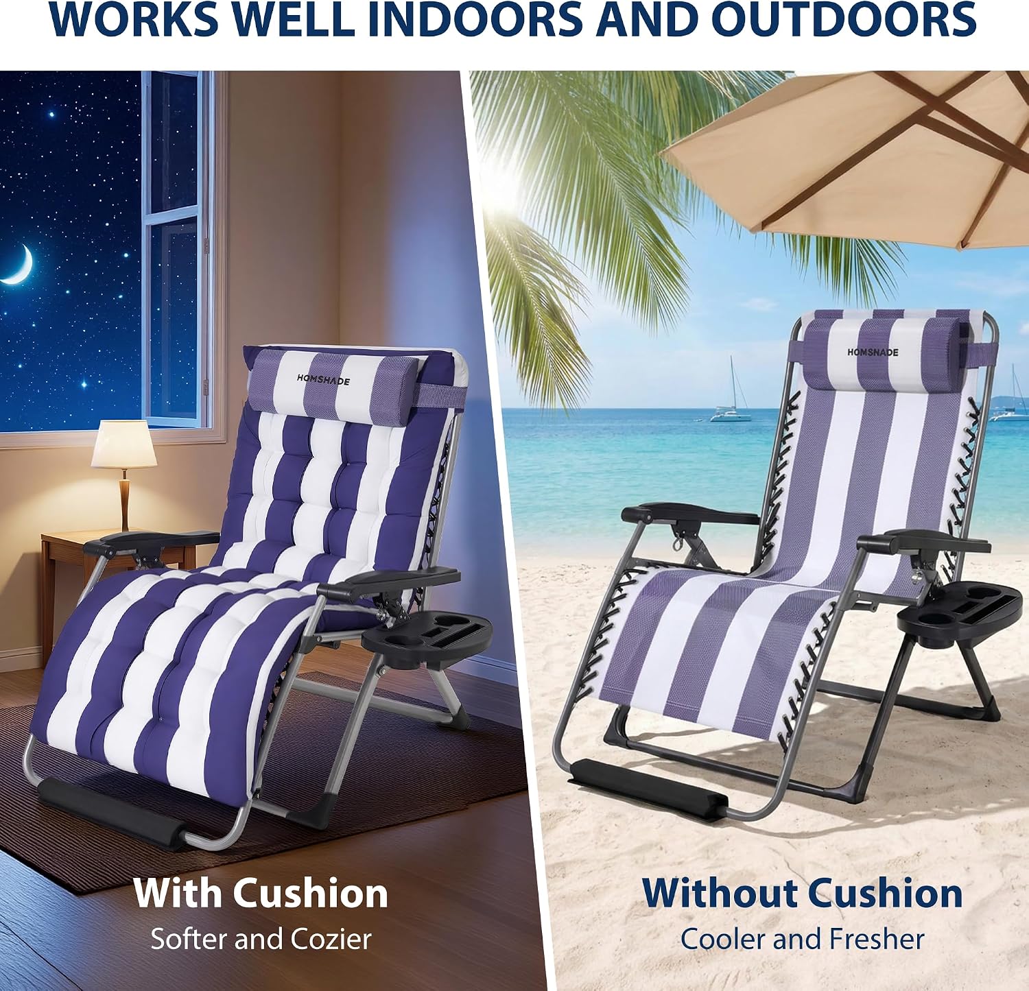Blue White 33In XXL Zero Gravity Chair