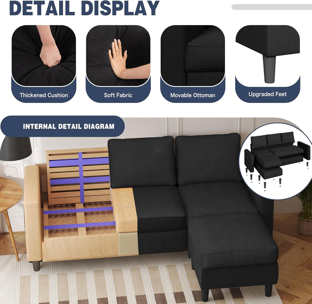 Shintenchi L Shaped Corduroy Sectional Sofa