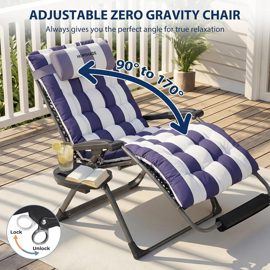 Blue White 33In XXL Zero Gravity Chair