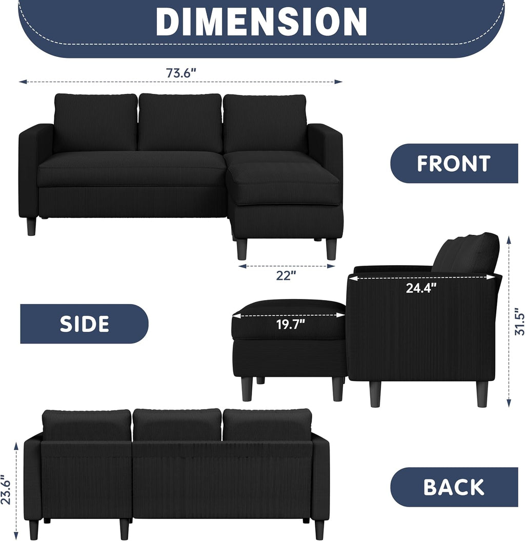 Shintenchi L Shaped Corduroy Sectional Sofa