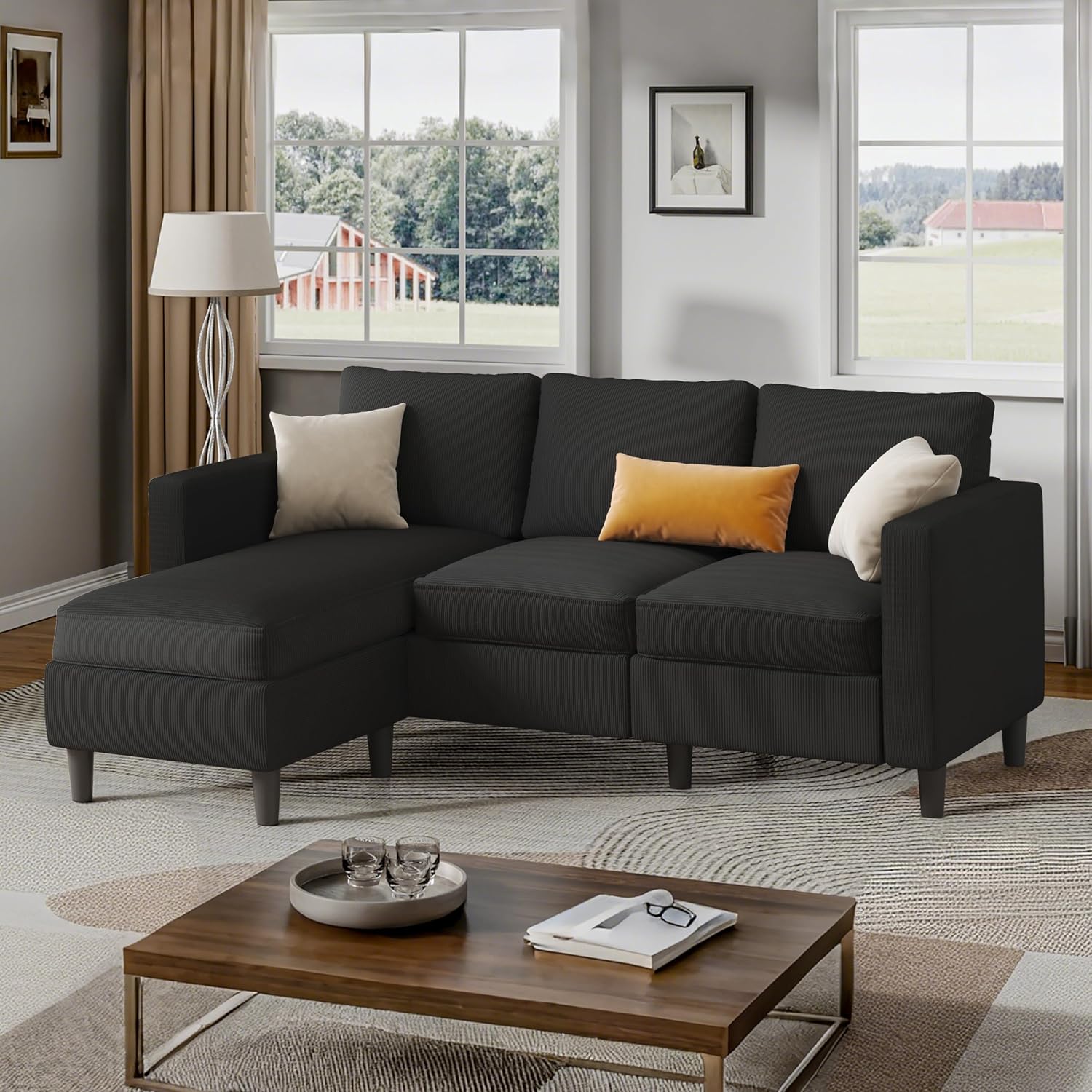 Shintenchi L Shaped Corduroy Sectional Sofa