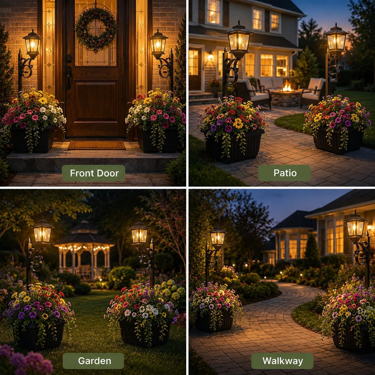 2 Pack 2-in-1 Solar Lamp Post Planter