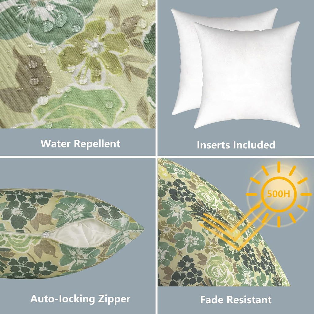XIII Green Rose 20x20 Outdoor Pillows 2 Pack
