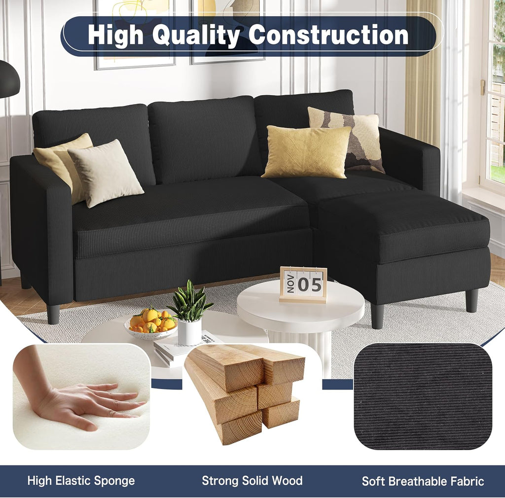 Shintenchi L Shaped Corduroy Sectional Sofa