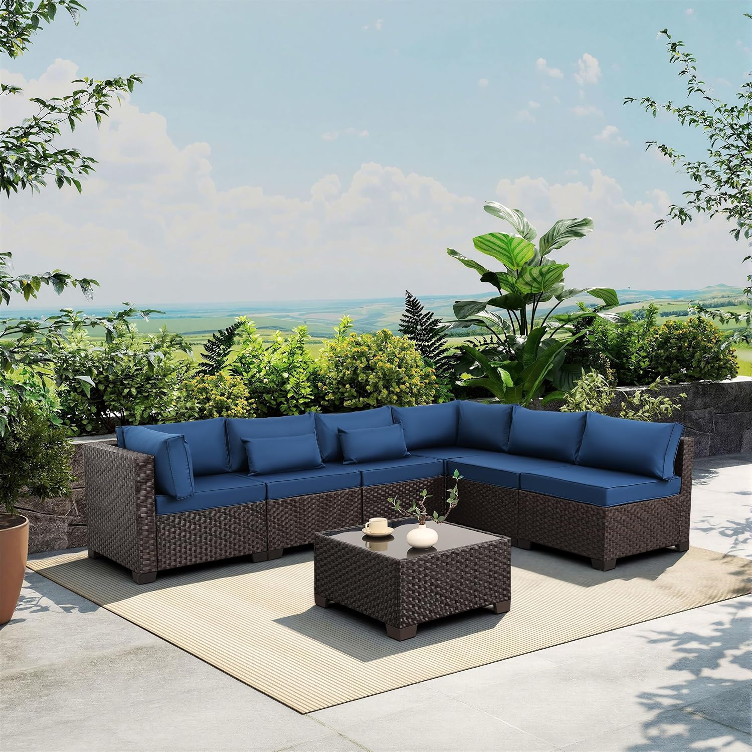 Rattaner 7-Piece Black Wicker Patio Sofa Set