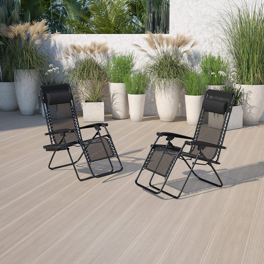 Flash Furniture Celestial Black Zero Gravity Chair Set of 2