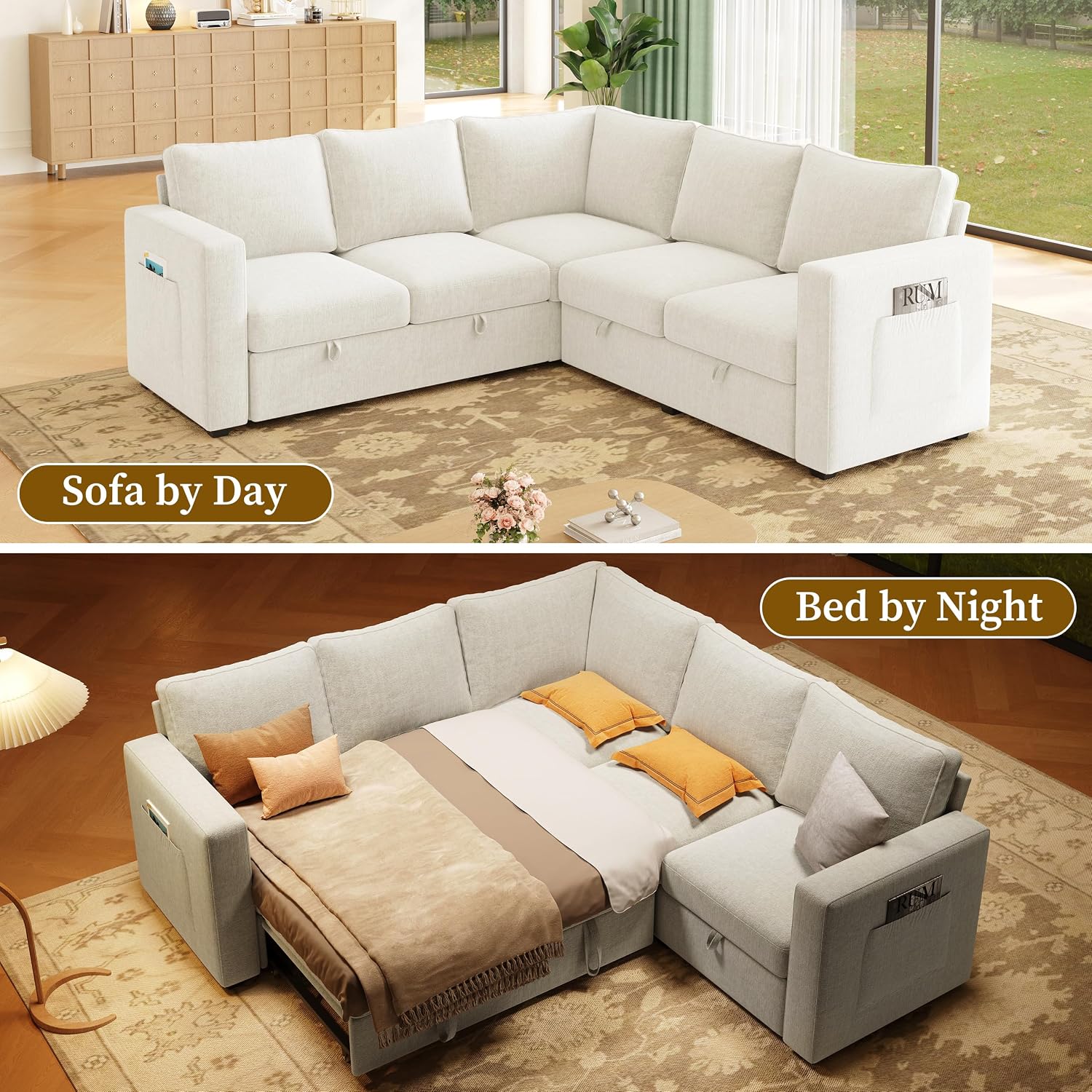 83.5" L Shaped Modular Sleeper Sofa