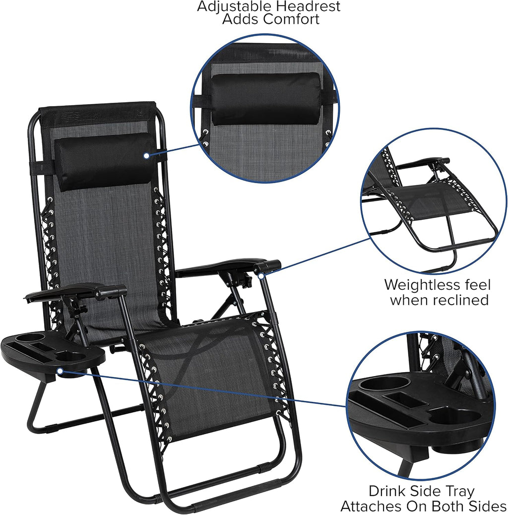 Flash Furniture Celestial Black Zero Gravity Chair Set of 2