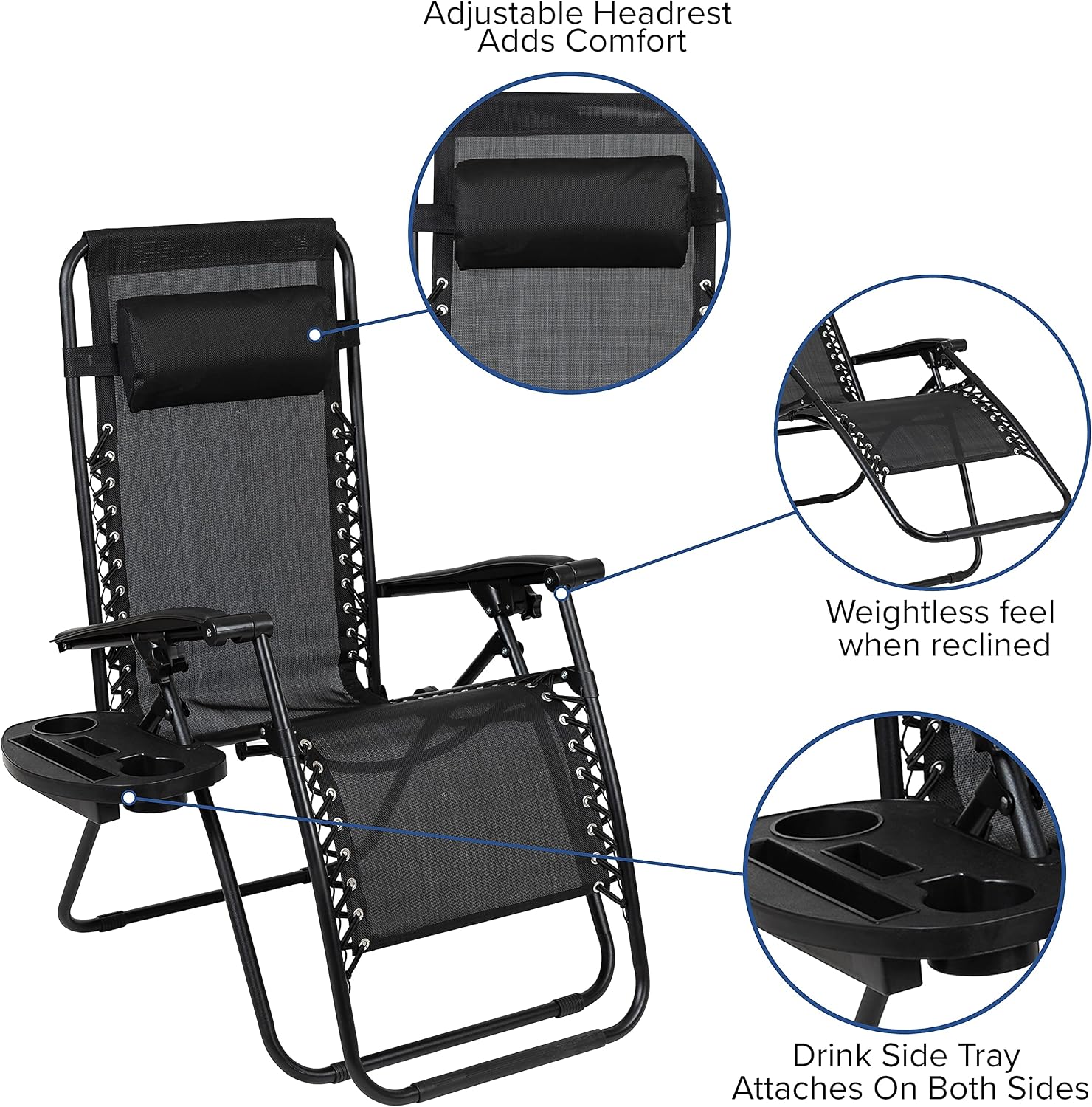 Flash Furniture Celestial Black Zero Gravity Chair Set of 2