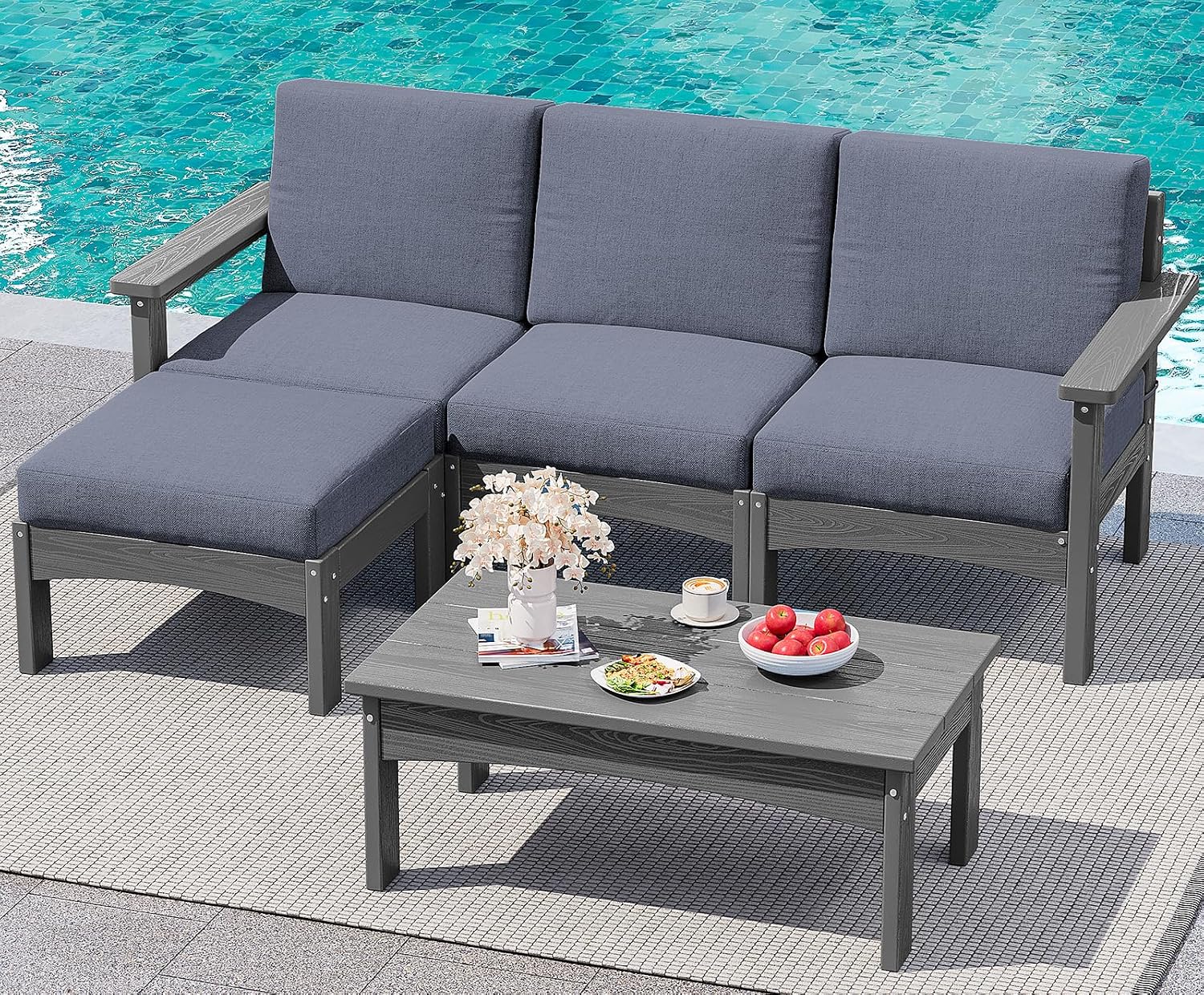 SERWALL 5-Piece HDPE Grey Patio Sofa Set