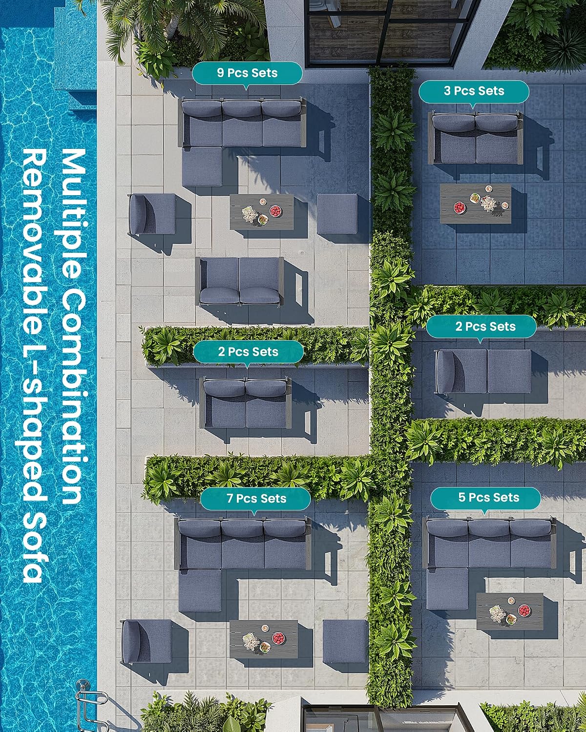 SERWALL 5-Piece HDPE Grey Patio Sofa Set