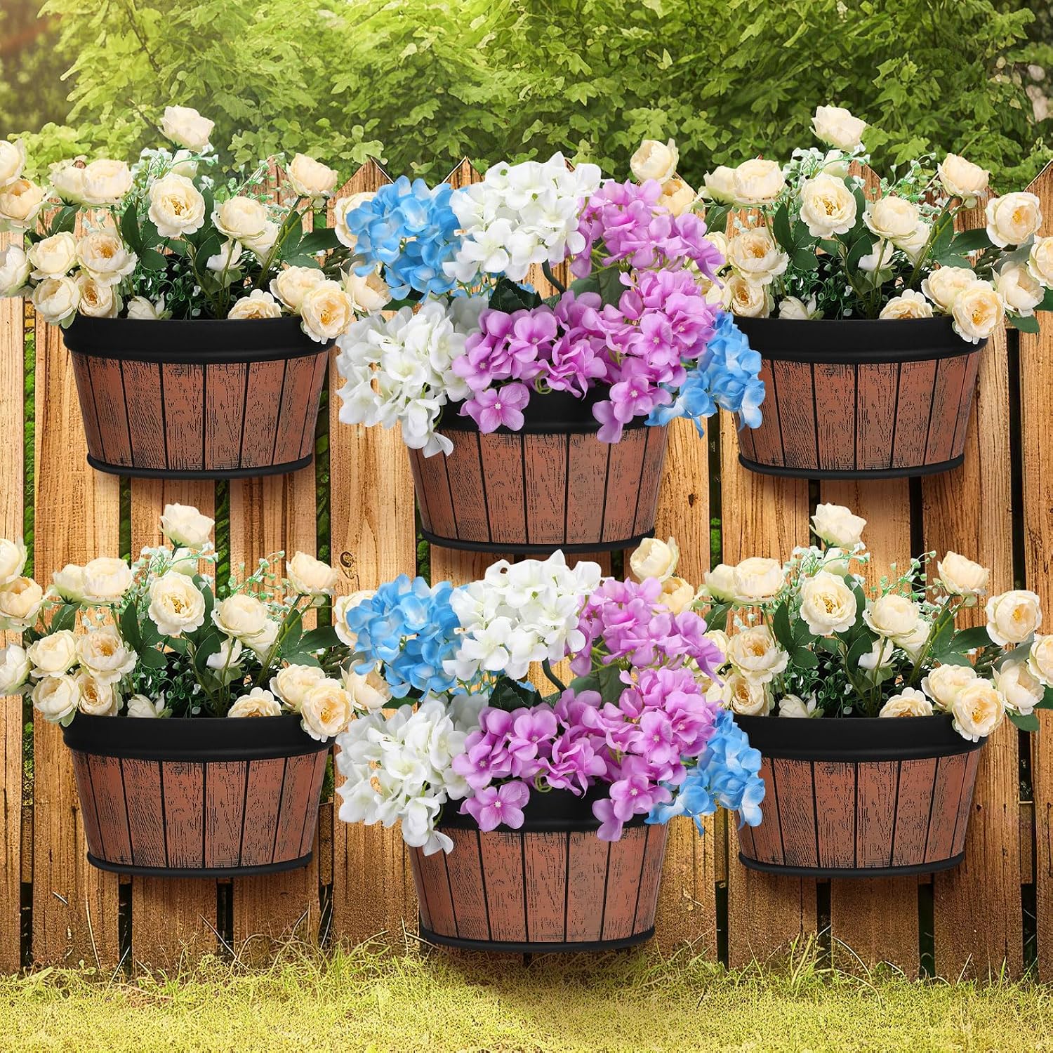 Layhit 6 Pcs Wine Barrel Wall Planters