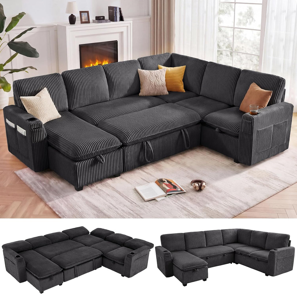 7 Seat Corduroy Modular Sleeper Sectional Sofa