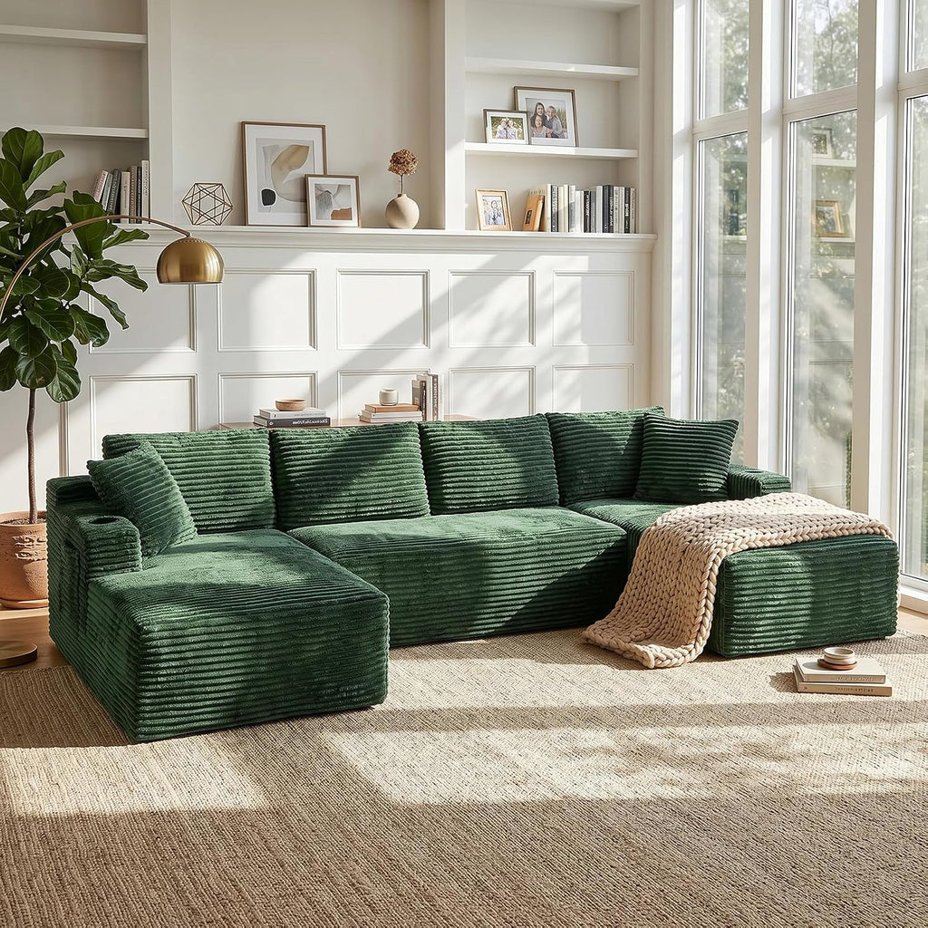 127" U-Shaped Corduroy Cloud Sectional Sofa
