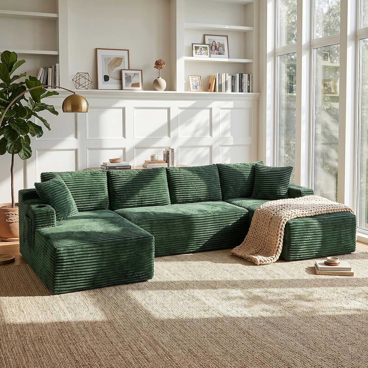 127" U-Shaped Corduroy Cloud Sectional Sofa