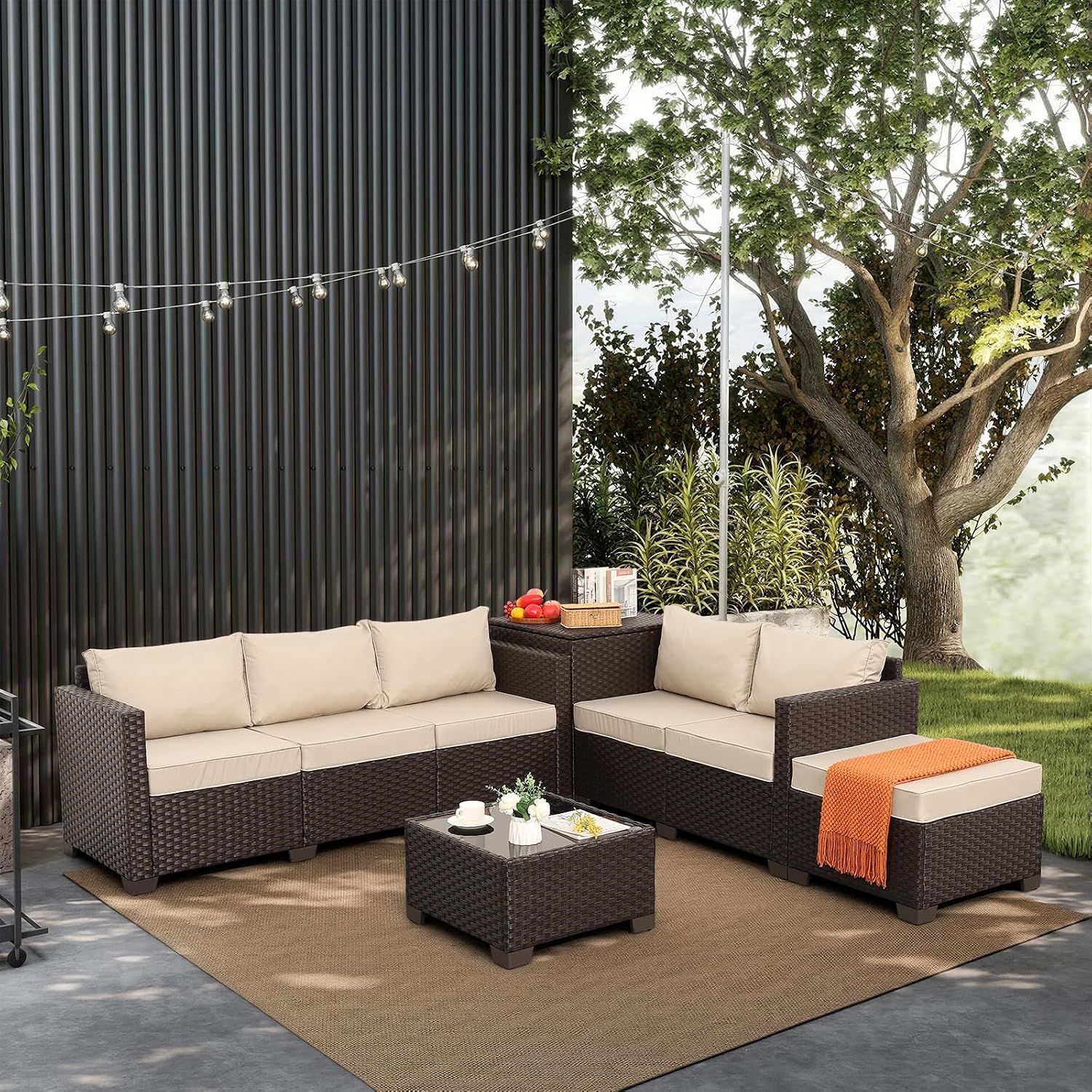 Valita 5-Piece Brown Wicker Patio Sofa Set