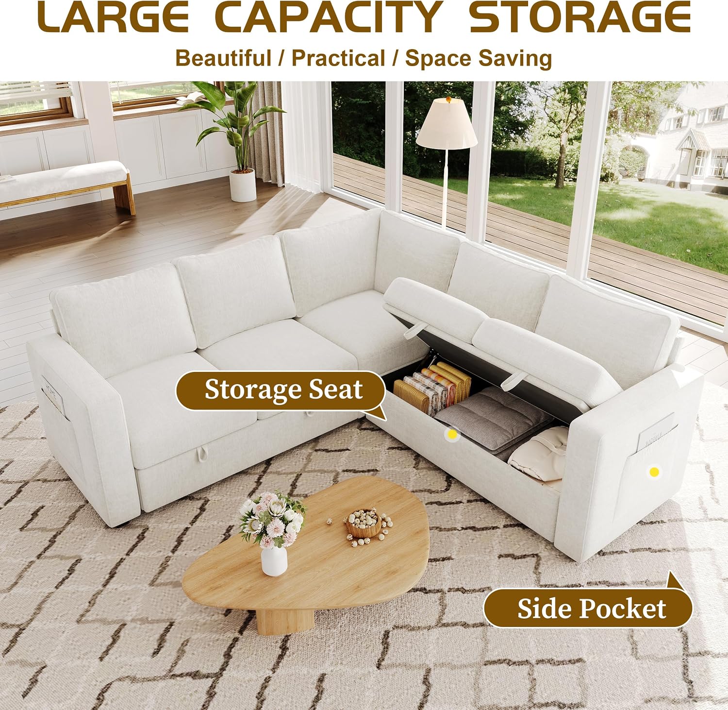 83.5" L Shaped Modular Sleeper Sofa