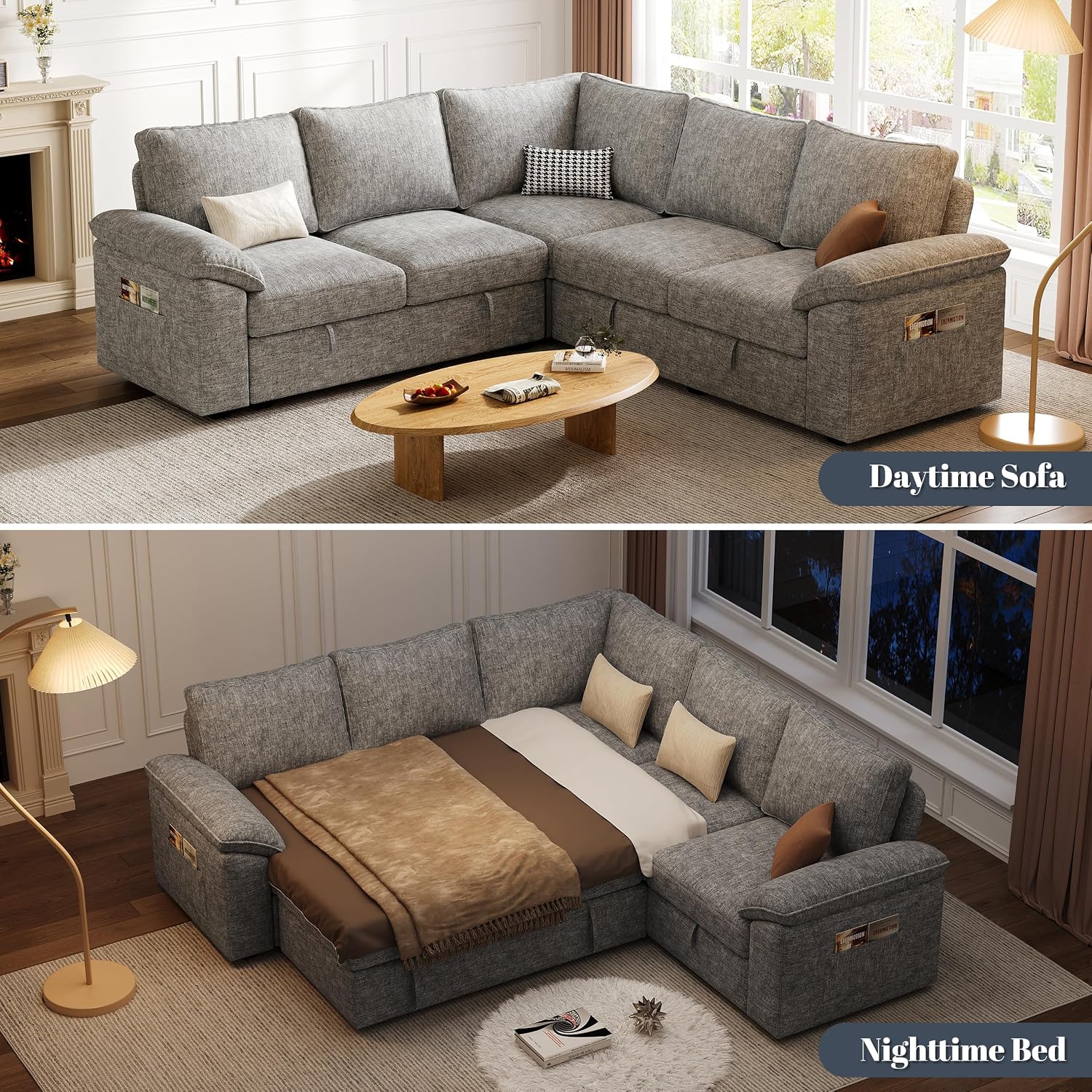 85 Inch L Shaped Modular Sleeper Sofa