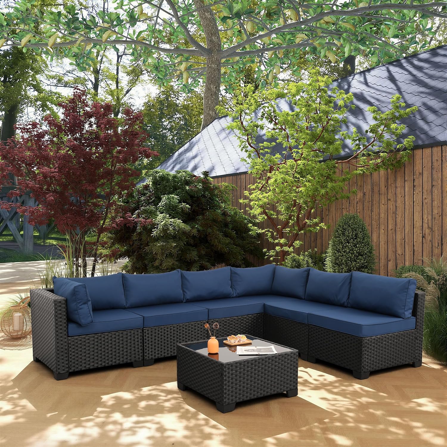 Rattaner 7-Piece Black Wicker Patio Sofa Set